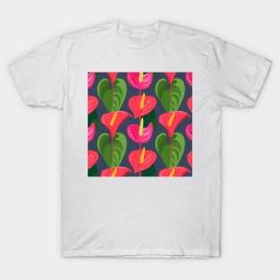 Bold Pink Flowers and Green Leaves T-Shirt